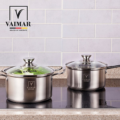 Vaimar Coco 2 types stainless steel pot set (18 cm single handle pot, 20 cm double handle pot)