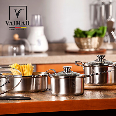 Vaimarcoco 3-type stainless steel pot set (18 cm single handle pot, 20 cm double handle pot, 26 cm hot pot)